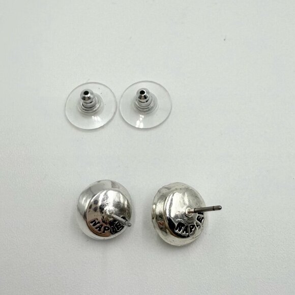 Napier White Faux Pearl Silver Tone Circular Stud Earrings - Picture 3 of 3